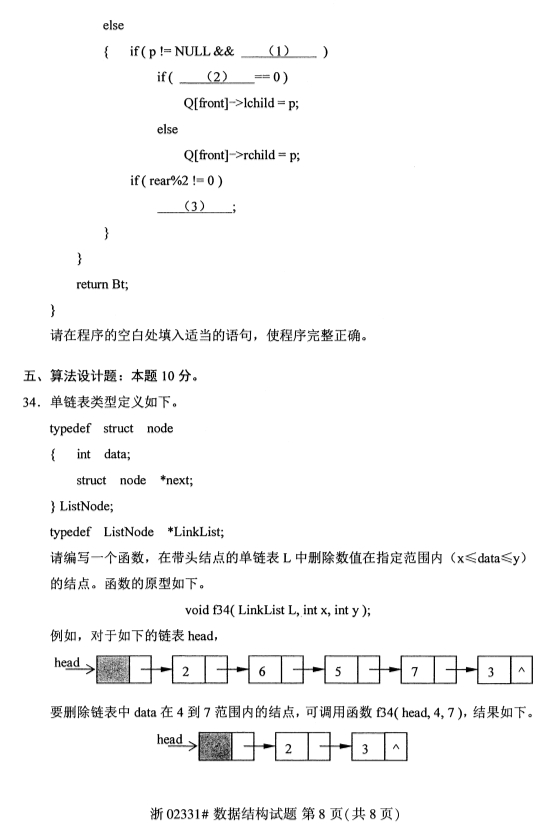 2019年10月份全国自考《数据结构》 考试真题
